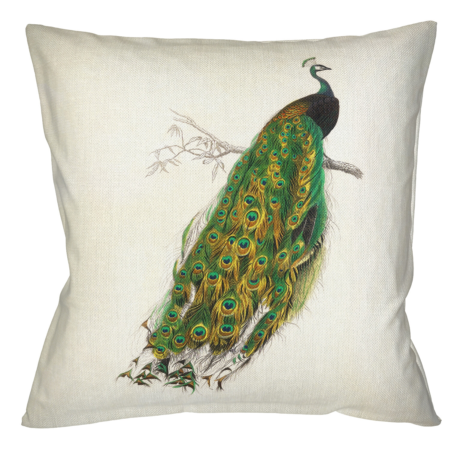Подушка серо-зеленая «Величественно окрашенный портрет павлина 3»