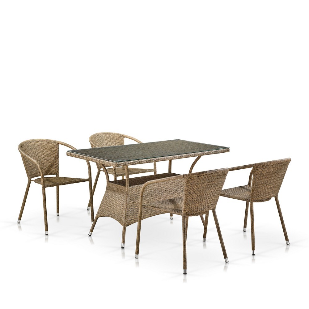 Мебель из ротанга, стол и кресла коричневые светлые на 4 персоны
