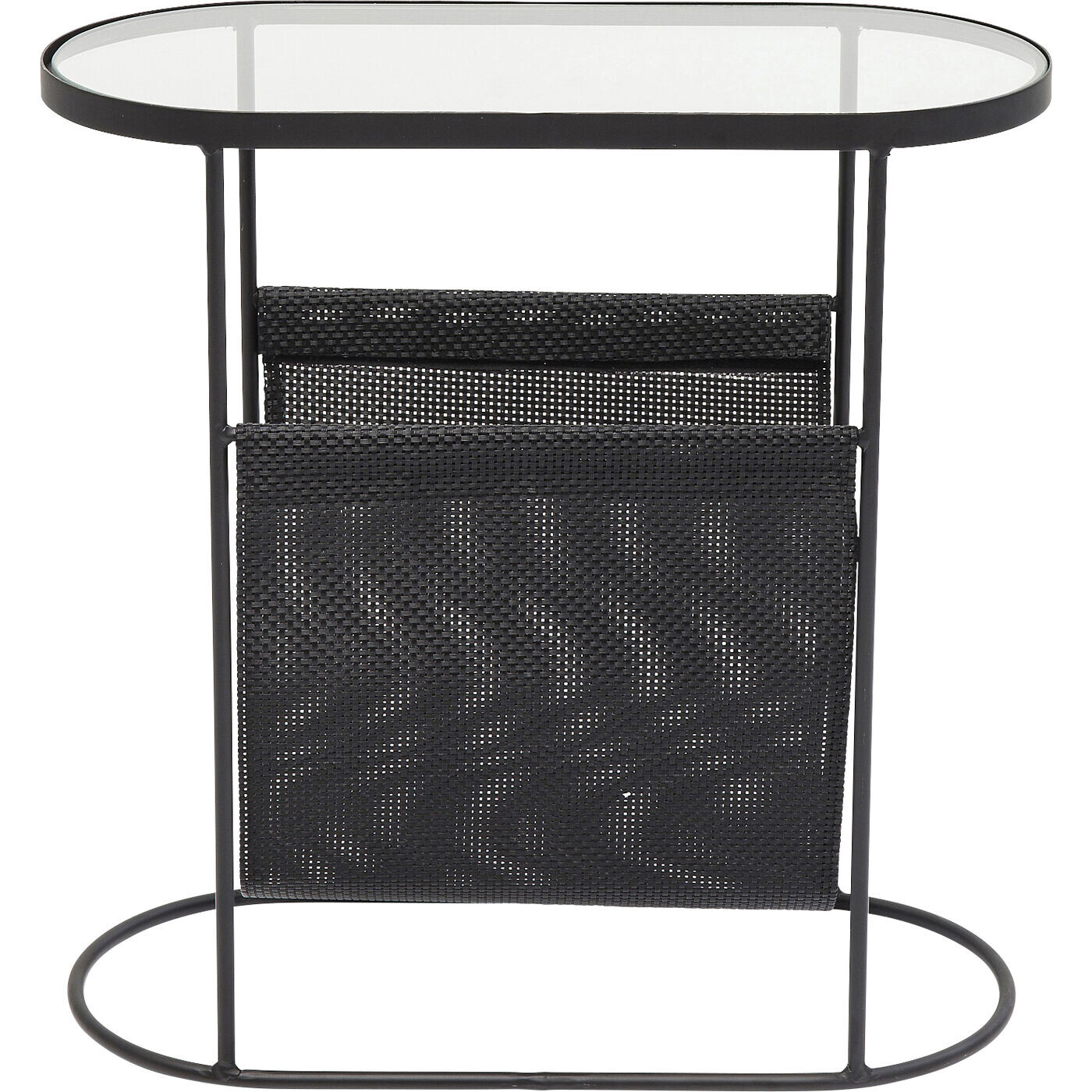 Приставной столик черный овальный с газетницей и стеклянным топом 54 см Mesh 83671