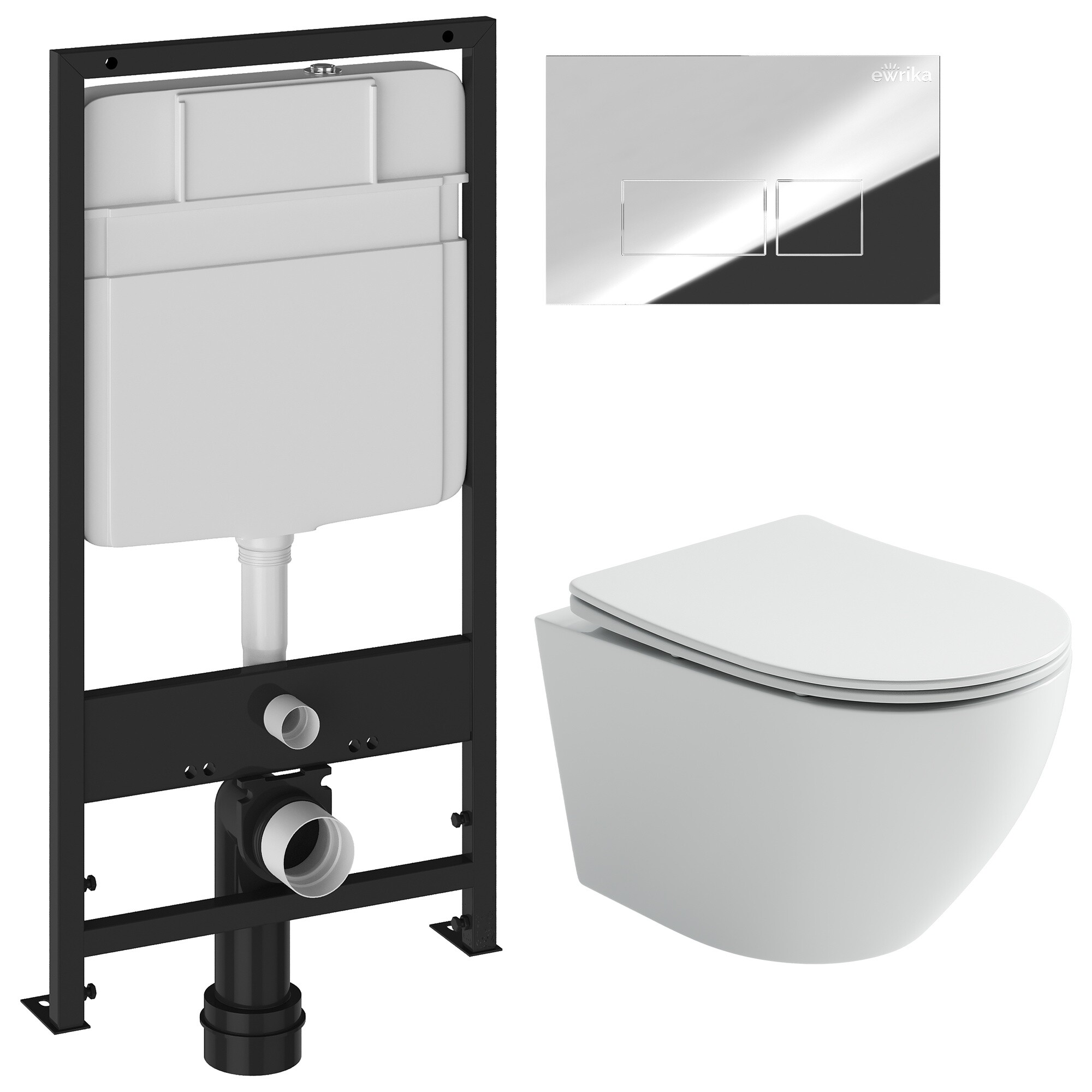 Унитаз Ceramicanova Uno Rimless CN11001 с инсталляцией Ewrika ProLT 0026-2020, с кнопкой хром 0041
