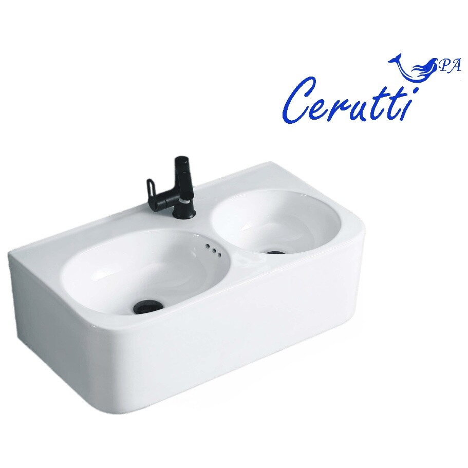 Раковина подвесная двойная фарфоровая прямоугольная 40х75 см белая Cerutti SPA Double Brenta CT9699 - изображение 4