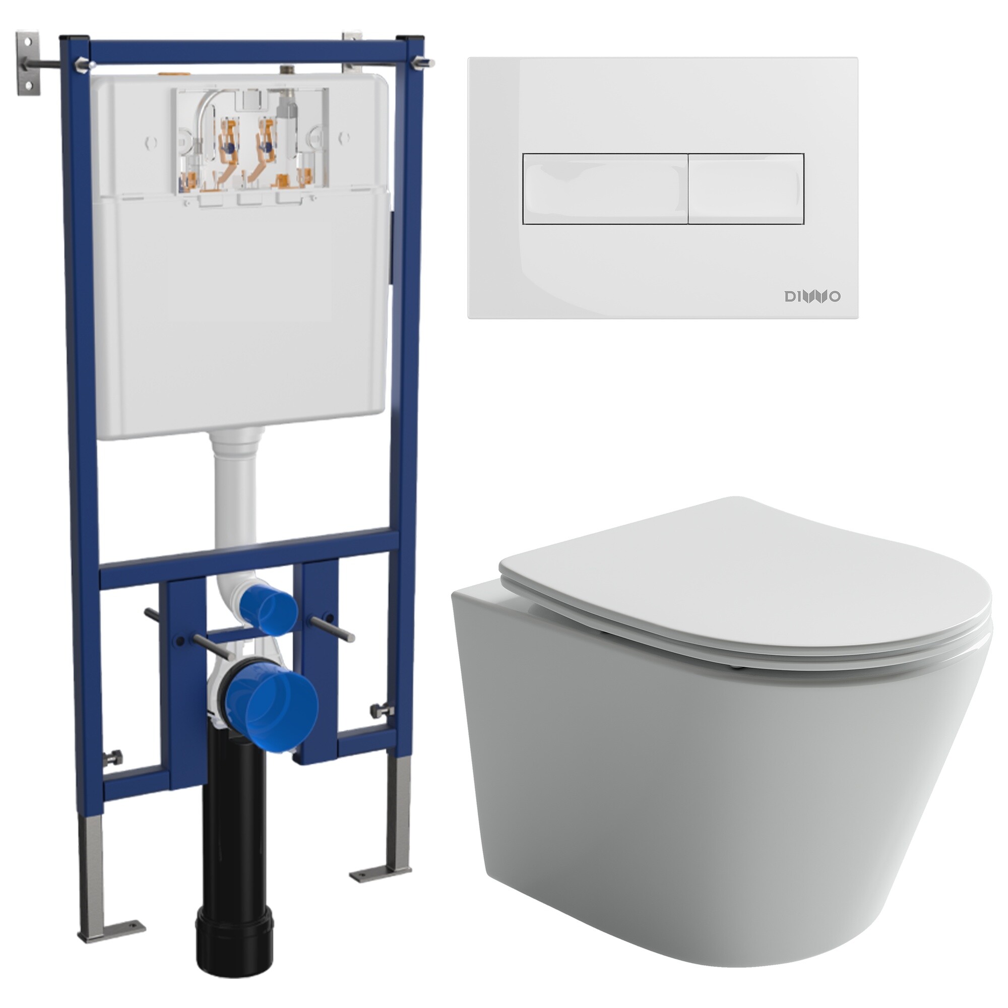 Унитаз подвесной Ceramicanova Balearica Rimless CN6000 с инсталляцией Diwo 4501, с кнопкой 7320