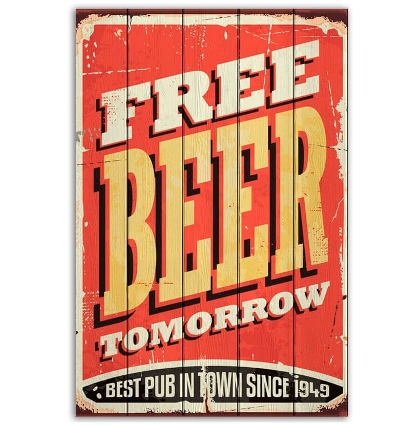 Картина на дереве красная 60х90 см Free Beer Tomorrow 