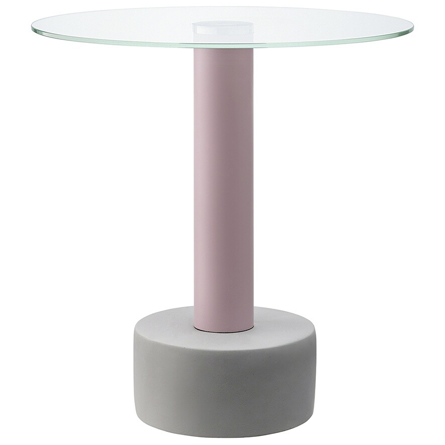 Столик кофейный со стеклянной столешницей круглый розовый Hem