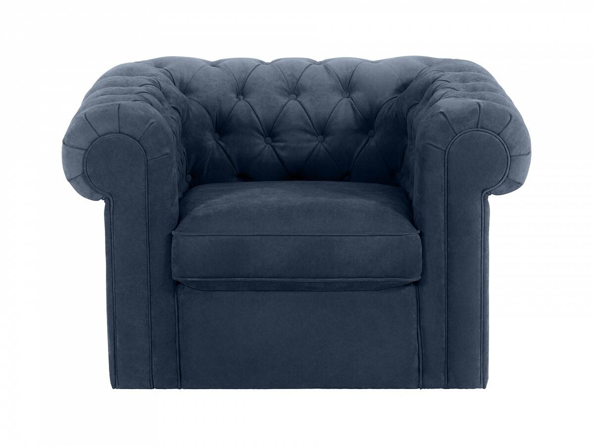 Кресло с мягкими подлокотниками серо-синее Chesterfield