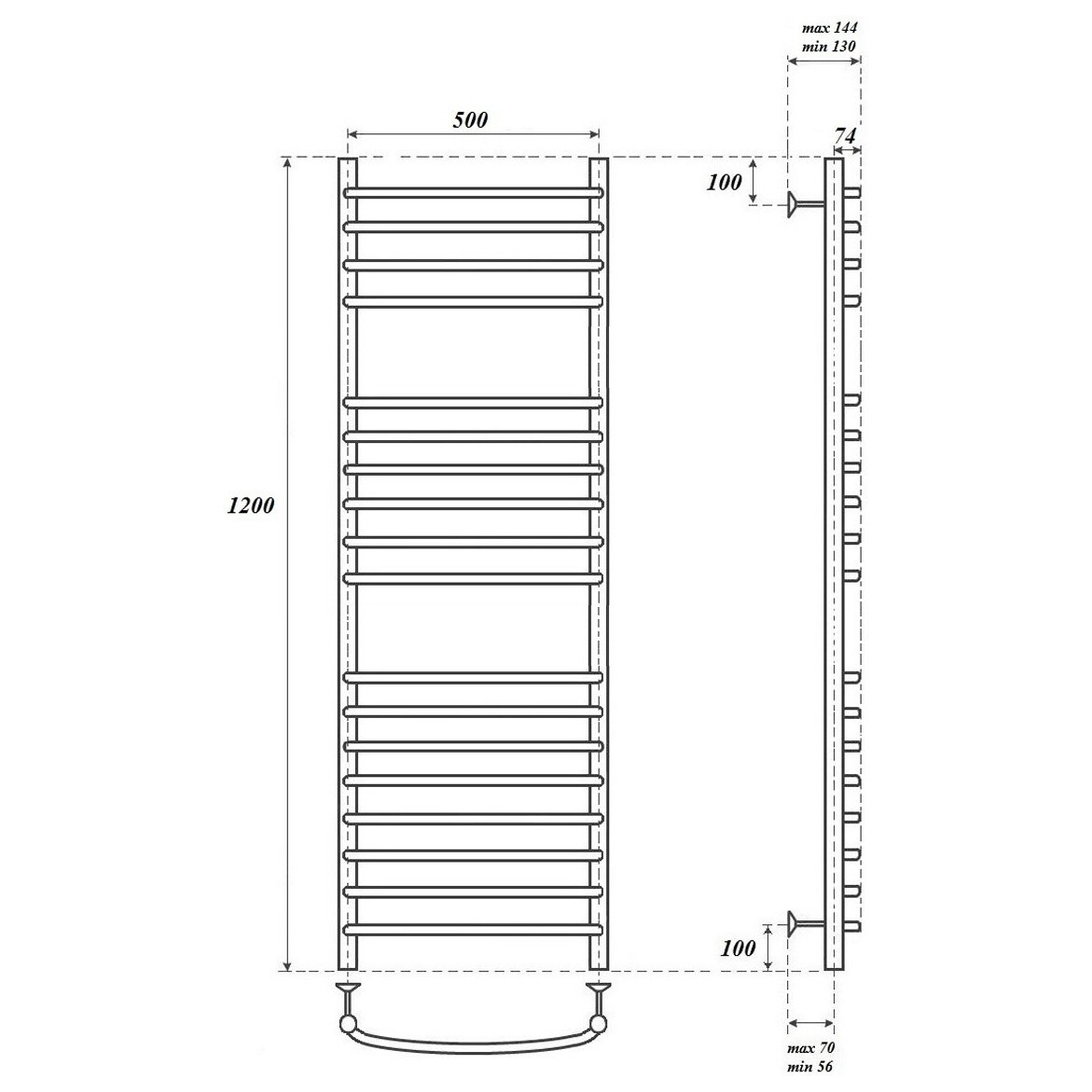 Полотенцесушитель электрический 50х120 см хром Point "Альфа" PN05152SE П18 - изображение 4
