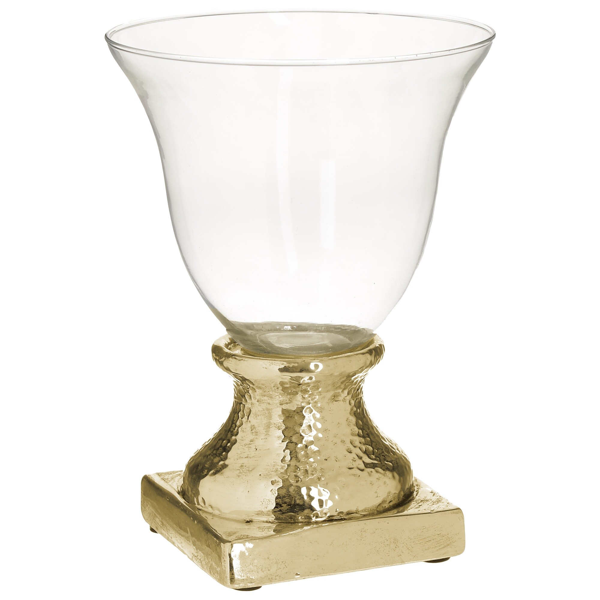 Подсвечник стеклянный на керамическом основании на 1 свечу прозрачный, золото 111972