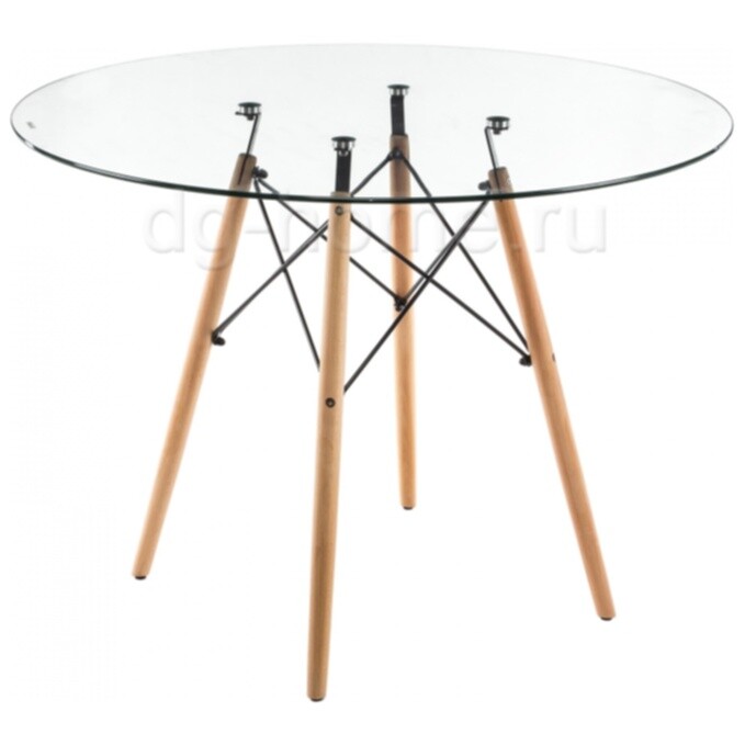 Обеденный стол стеклянный круглый с деревянными ножками 100 см Nixon (eames style)