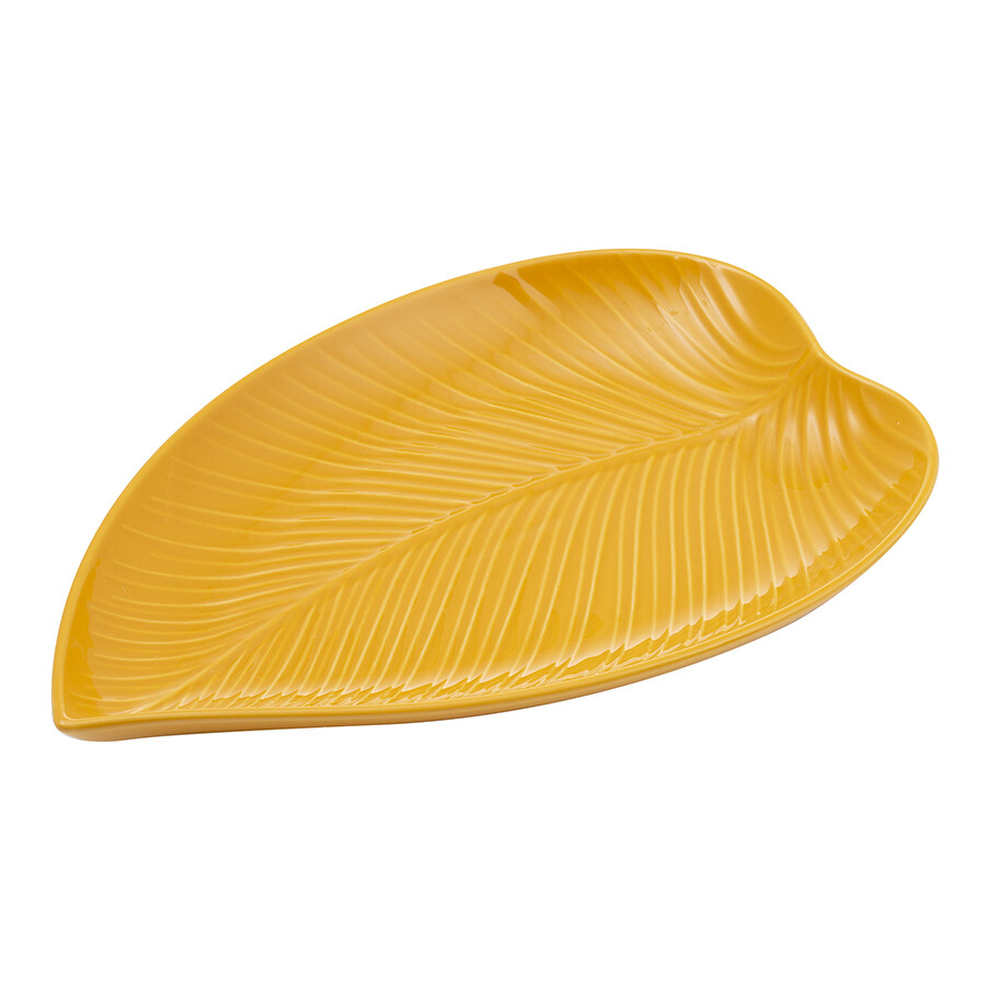 Блюдо керамическое сервировочное среднее желтое In the Forest Leaf
