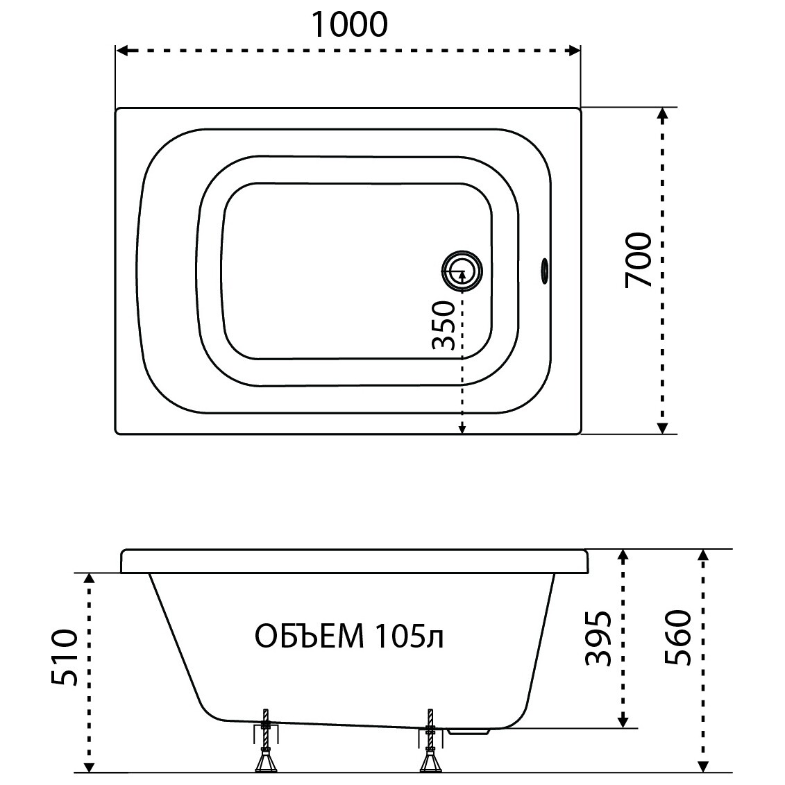 Ванна акриловая 100x70 см белая Diwo "Брянск" VN-733200 - изображение 10