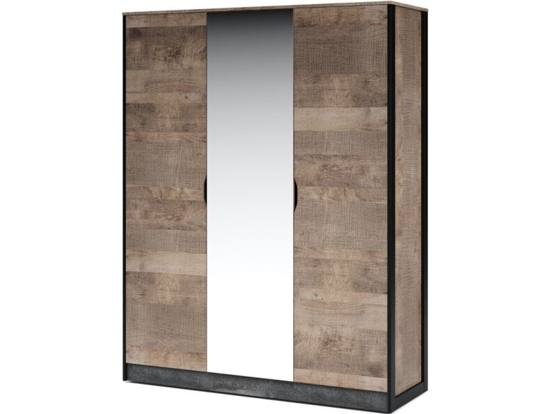 Шкаф трехдверный с зеркалом дуб гранж песочный, железный камень &quot;Стокгольм&quot;