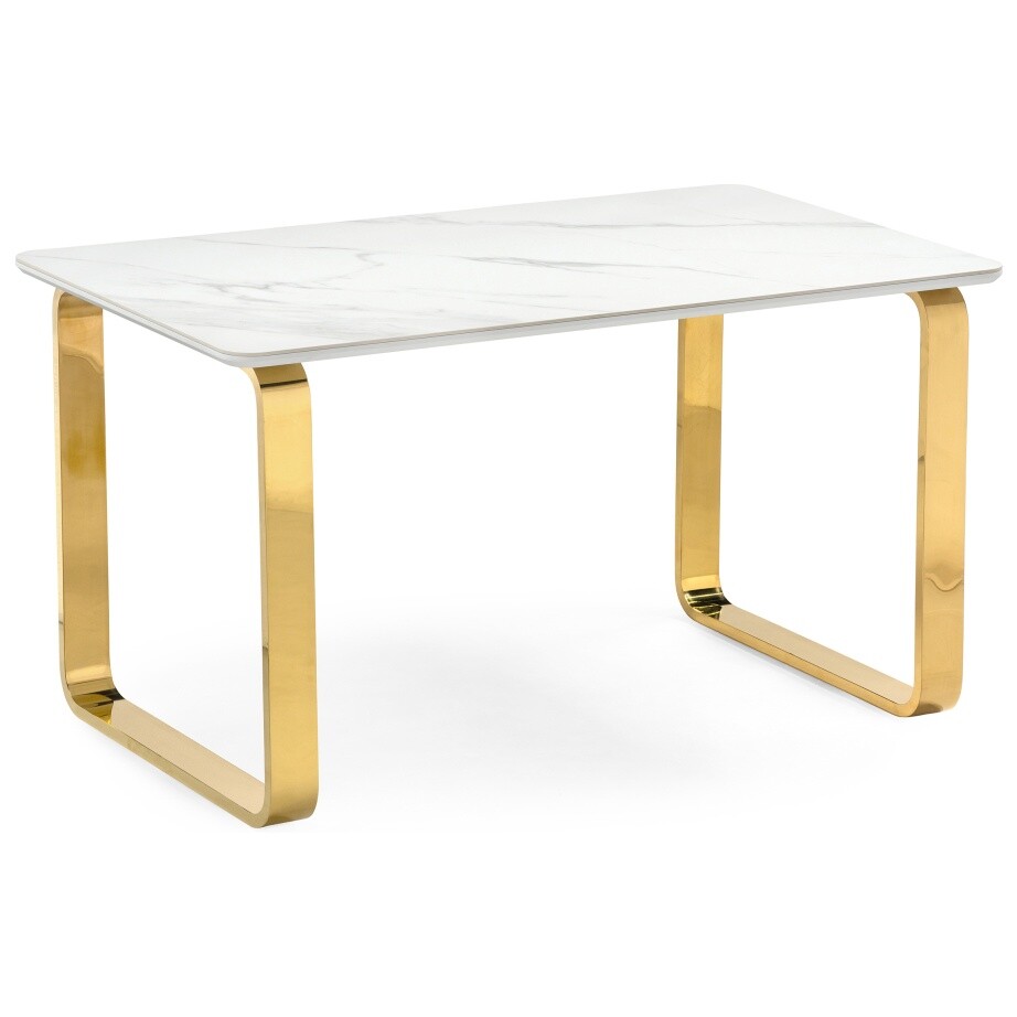 Обеденный стол 77х160 см белый мрамор, золото &quot;Селена 4&quot;