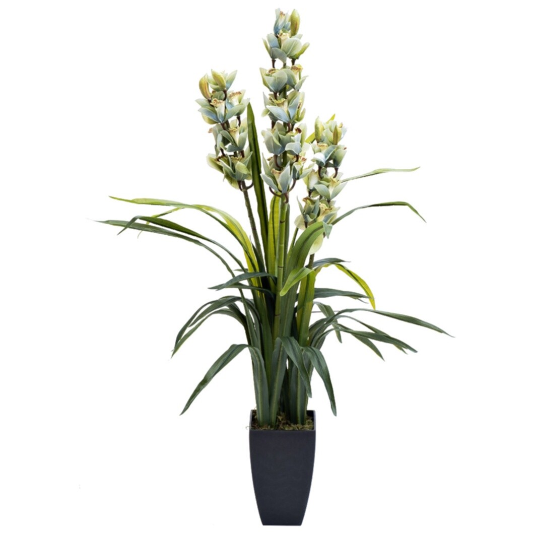 Искусственная орхидея в черном горшке 115 см белая Cymbidium