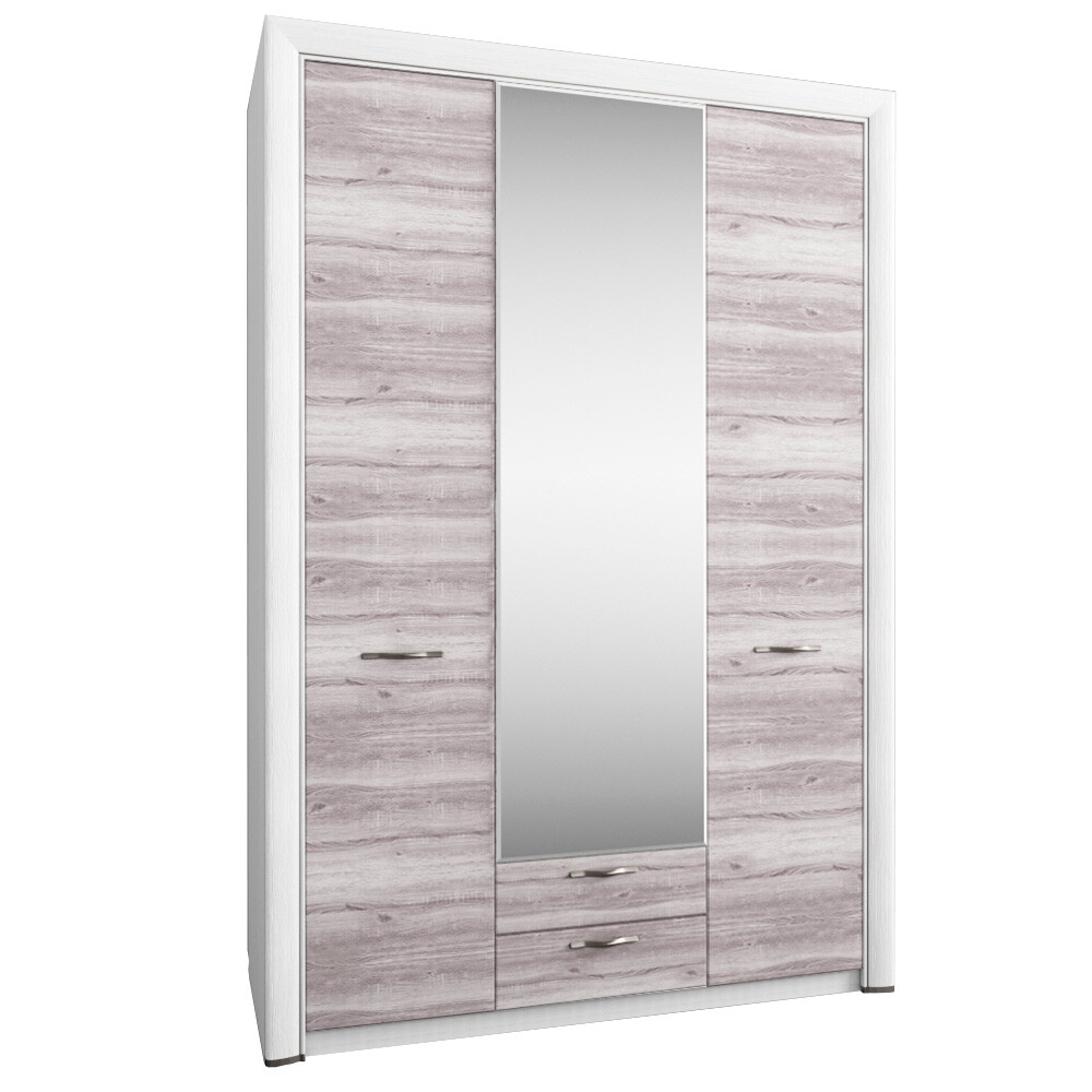 Шкаф трёхдверный с зеркалом вудлайн крем, дуб анкона Olivia