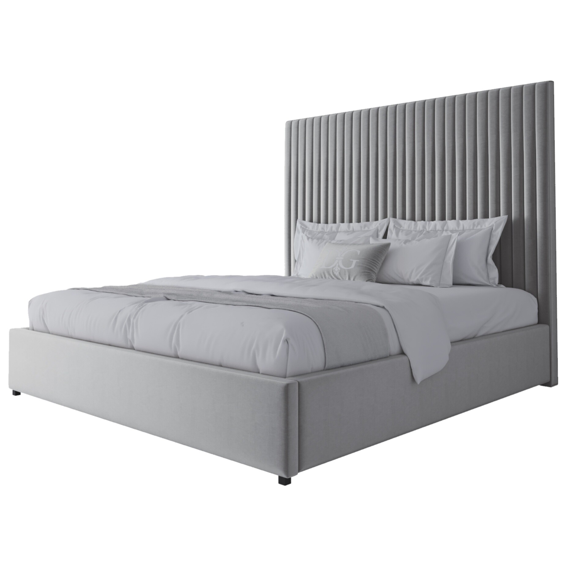 Кровать двуспальная с мягким изголовьем 180х200 см светло-серая Mora
