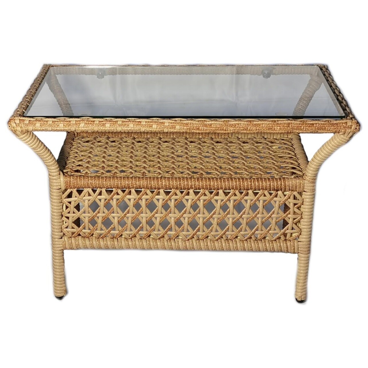 Кофейный столик плетеный со стеклом капучино Deco