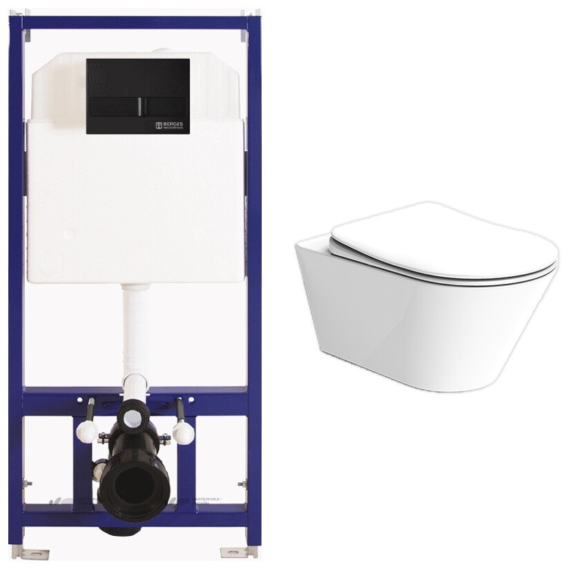 Унитаз белый Creto Logan L3 1003-001-L3W с инсталляцией Berges Wasserhaus Novum L5 040215
