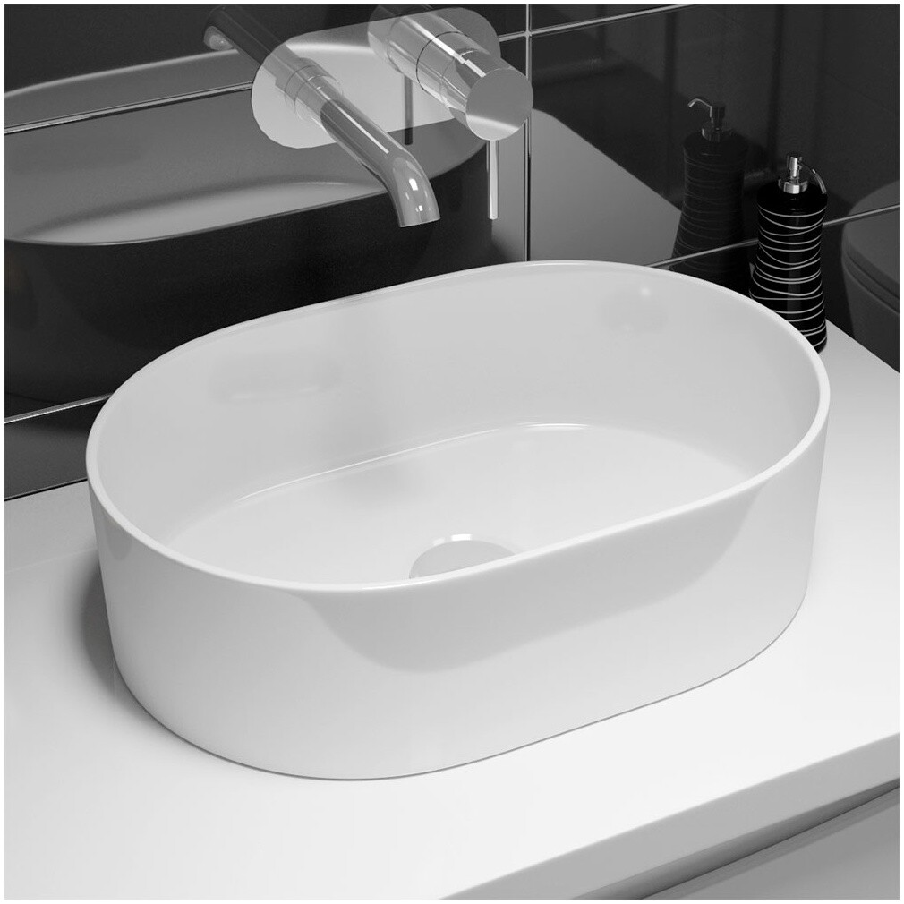 Раковина накладная овальная фарфоровая белая Point "Виктория 46" PN43062 - изображение 4