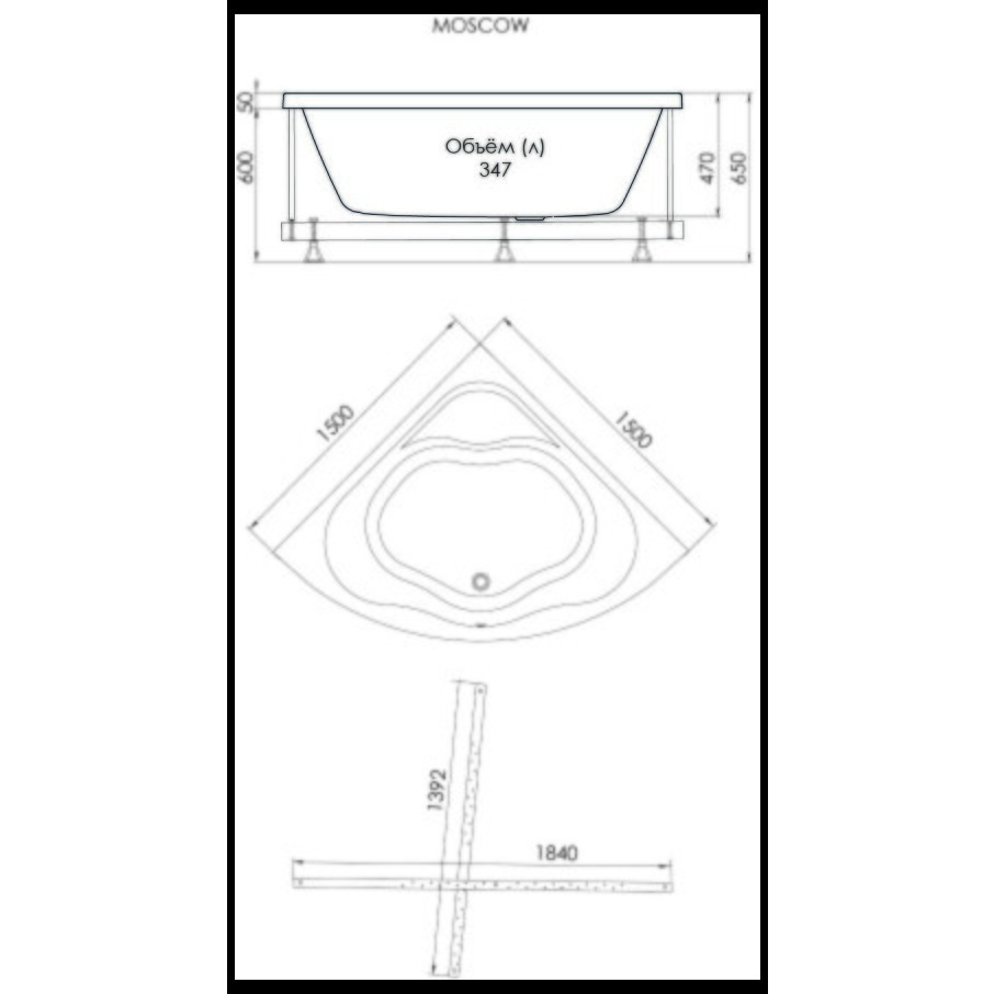 Ванна акриловая 150х150 см обрезанная белая 1ACReal Moscow Щ0000028759 - изображение 7