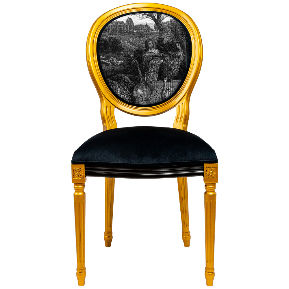 Стул с мягким сиденьем и спинкой черно-золотой «Замок Монсо. Декабрь, Козерог» 21102712