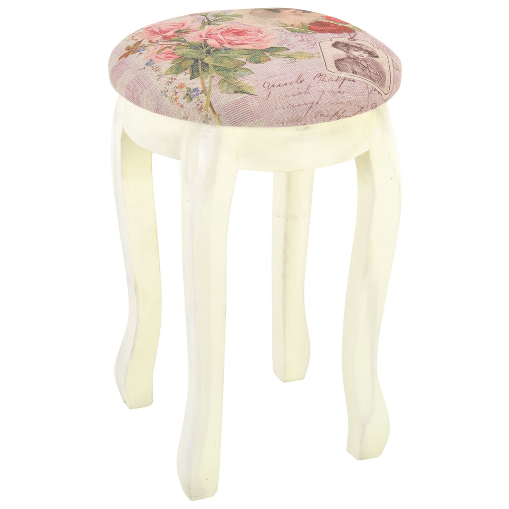 Табурет круглый деревянный с мягким сиденьем розовый, молочный