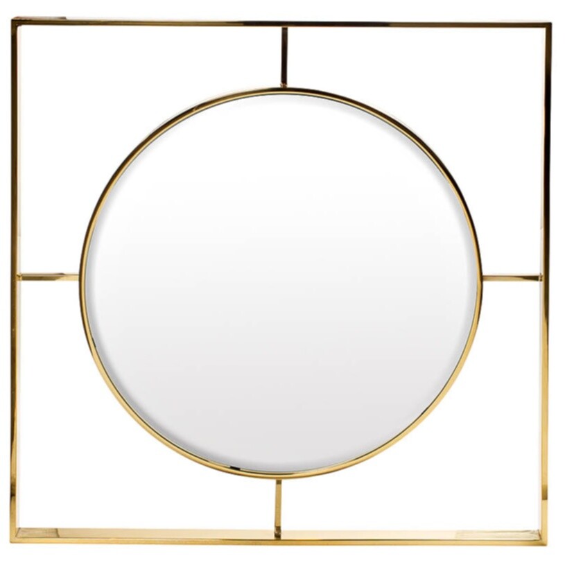 Зеркало золотое круглое в квадратной раме 80 см