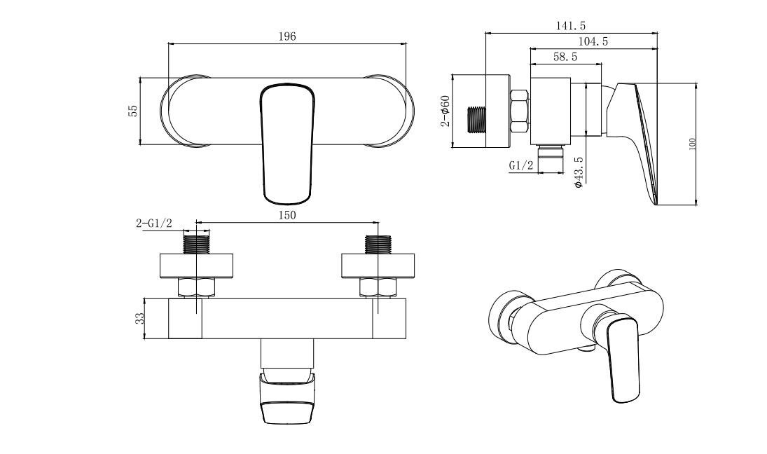 Душевой комплект со смесителем, лейкой и верхним душем хром Aquatek "Вега" AQ1036CR - изображение 8