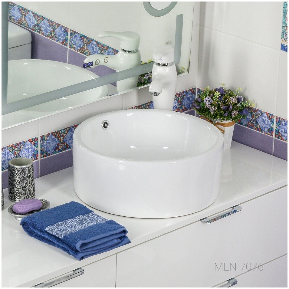 Раковина накладная керамическая круглая 42 см белая Melana MLN-7076 - изображение 4