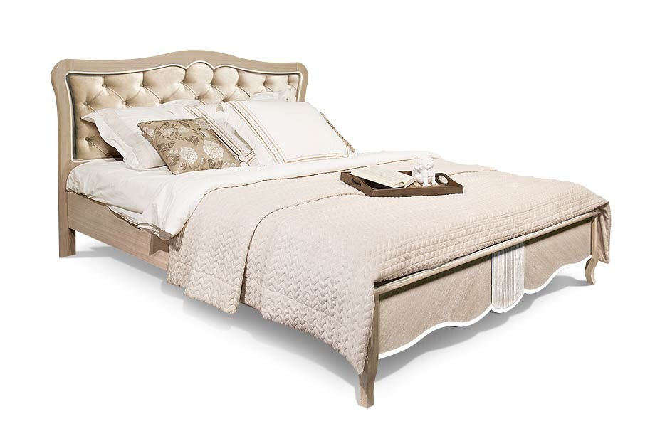 Кровать полутораспальная с мягким изголовьем 140х200 см жемчужный дуб Katrin
