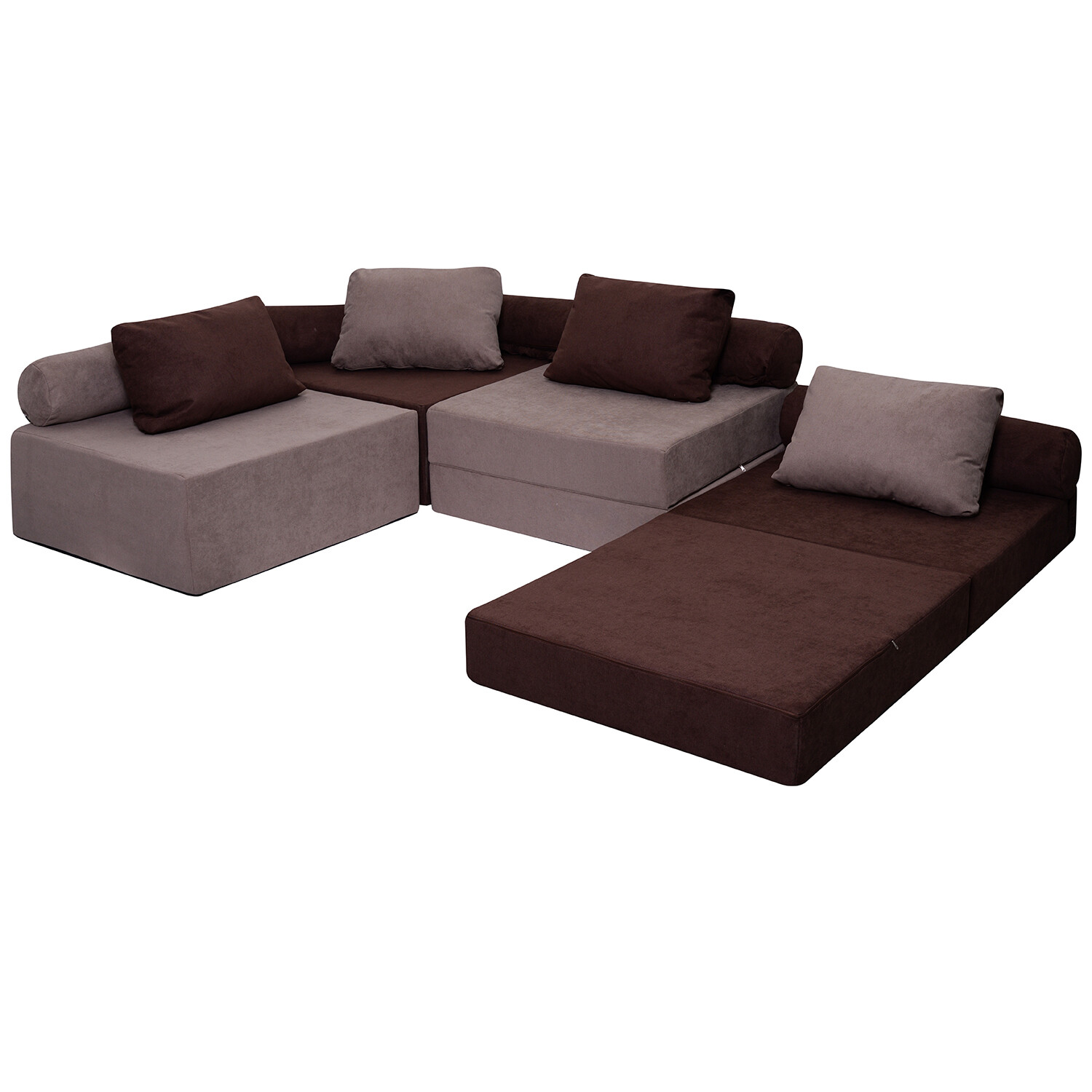 Бескаркасный модульный диван раскладной П-образный коричневый Space 