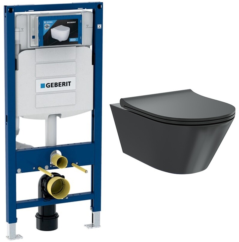 Унитаз черный Creto Logan L3 1003-002-L3BlMat с инсталляцией Geberit Duofix UP320 111.300.00.5