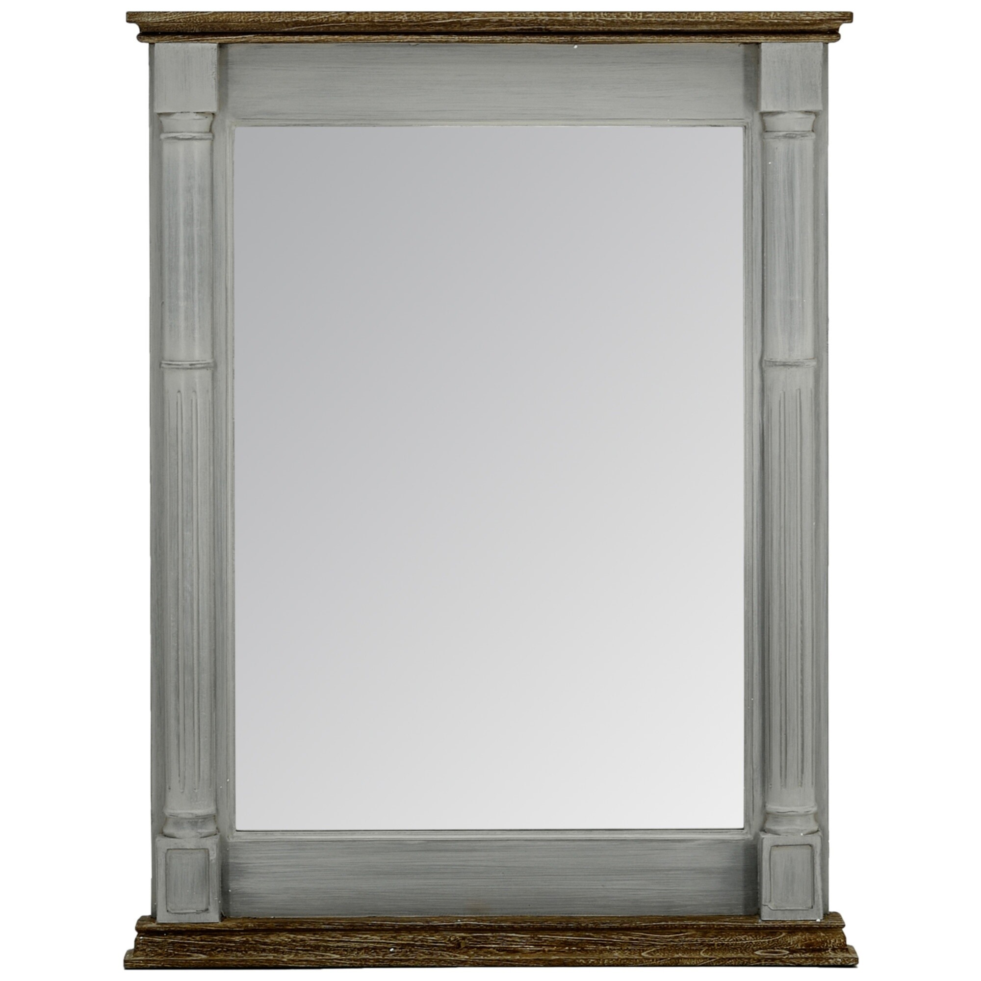 Зеркало-окно настенное в деревянной раме серое 110885