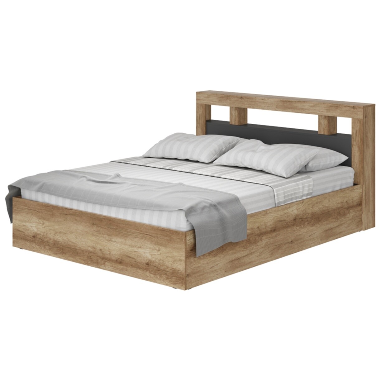 Кровать двуспальная 160х200 см с подъемным механизмом дуб каньон, графит &quot;Прима&quot;