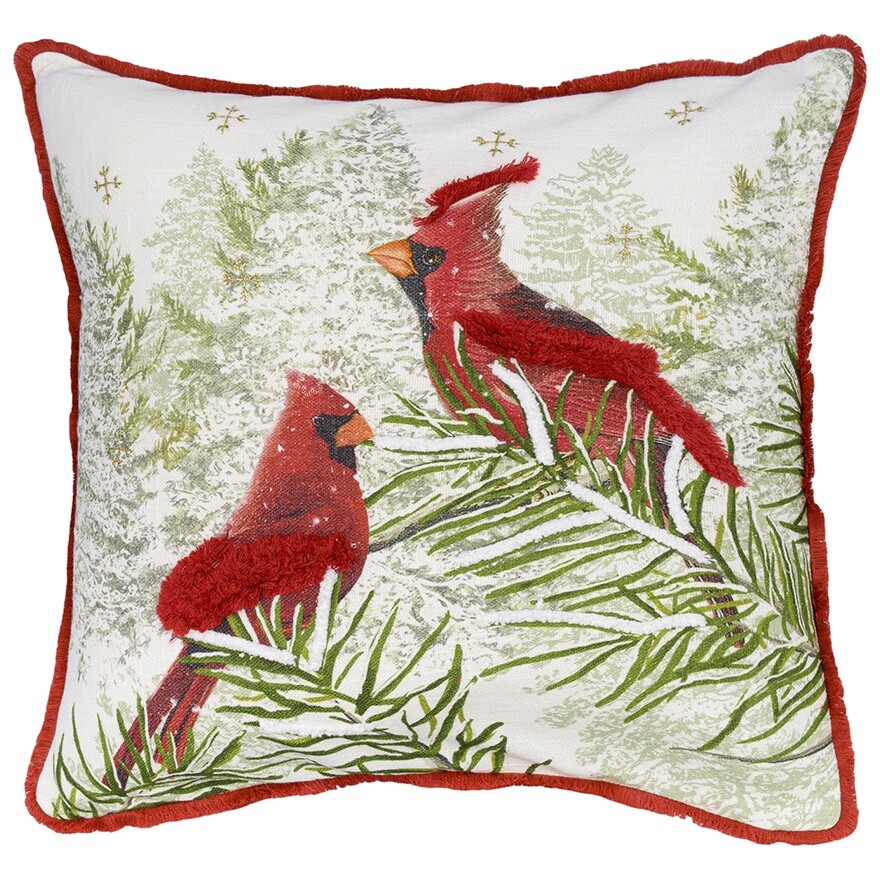 Подушка декоративная с рисунком 45х45 см красная, зеленая Northern Cardinal. New Year. Essential