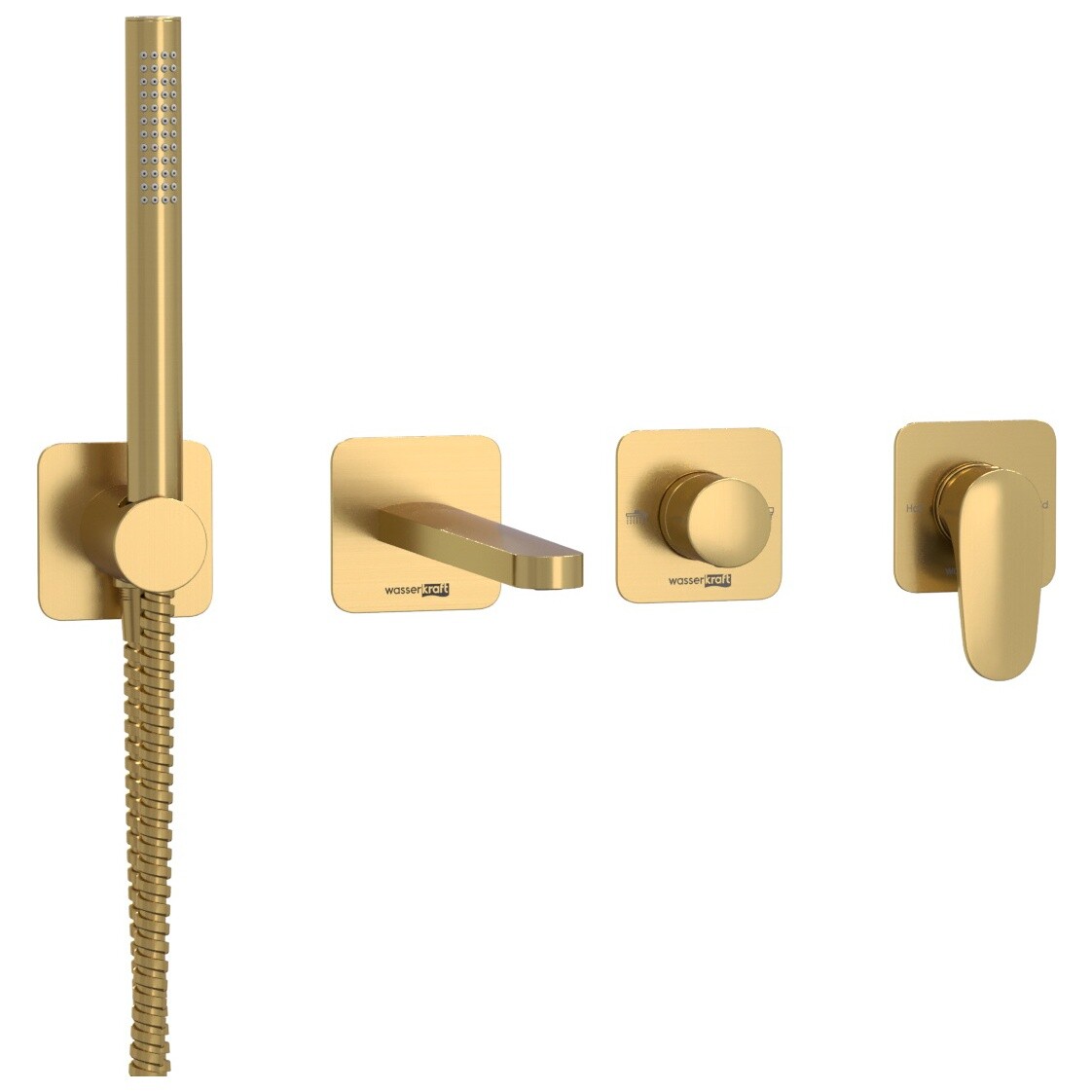 Душевой комплект встраиваемый с лейкой и изливом золото Wasserkraft A3651.282.284.285.194.286 - изображение 6