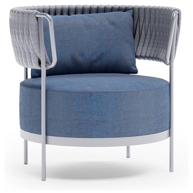 Кресло садовое круглое дизайнерское с подушкой замша серо-синее &quot;Лимассол&quot;