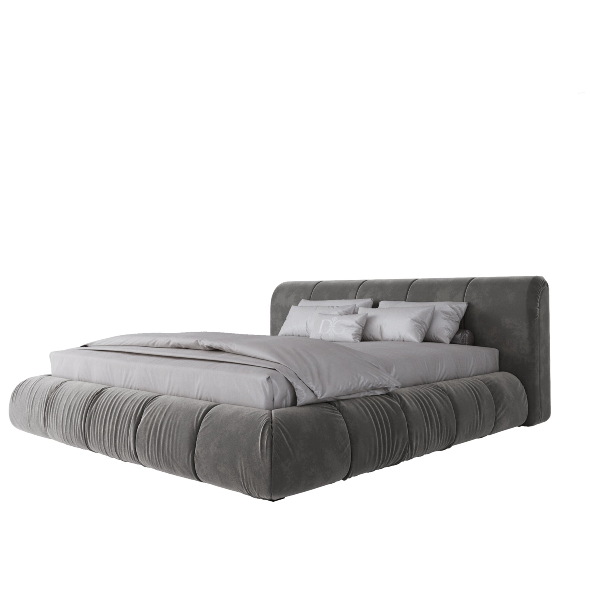 Кровать двуспальная с мягким изголовьем 180х200 см светло-серая Mobili