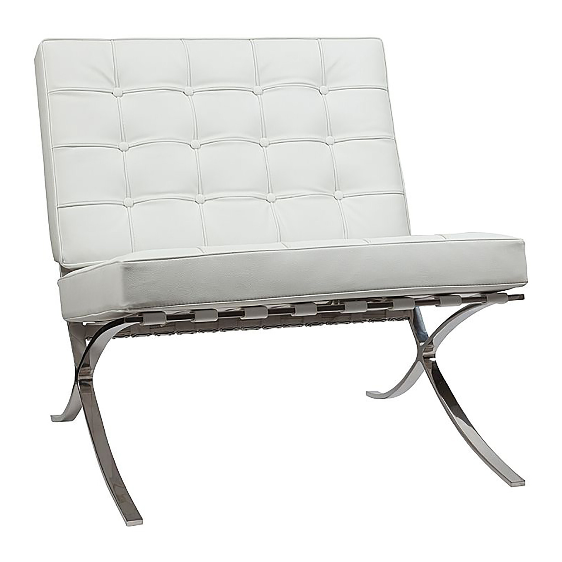 Кресло дизайнерское белая экокожа со стежкой Barcelona Chair