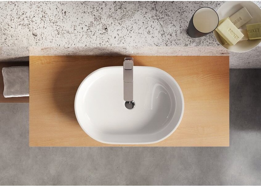 Раковина накладная из литьевого мрамора овальная 40х56 см белая Ravak Moon 2 XJN01300002 - изображение 5