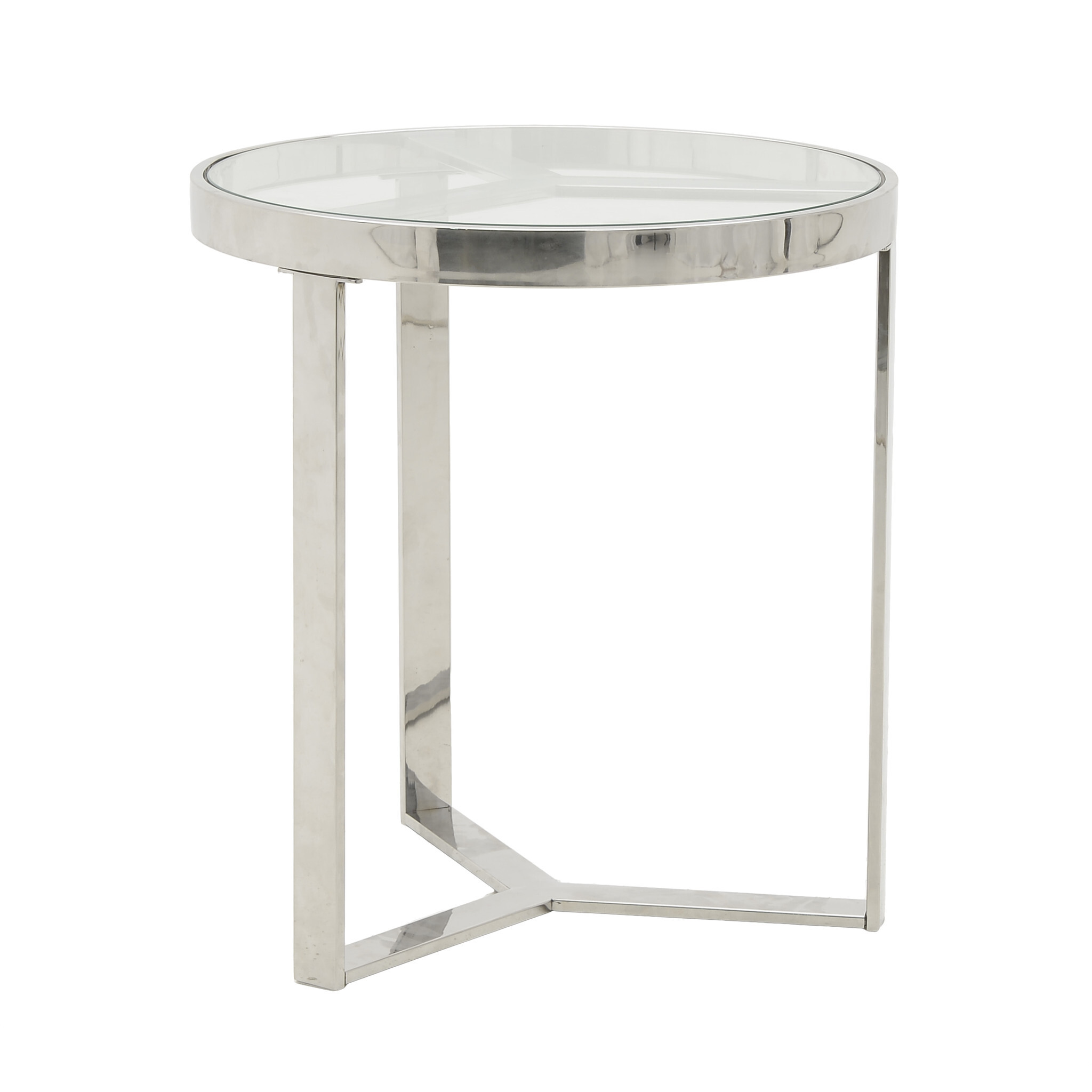 Приставной столик стеклянный круглый с ножками хром Silver Glass Small