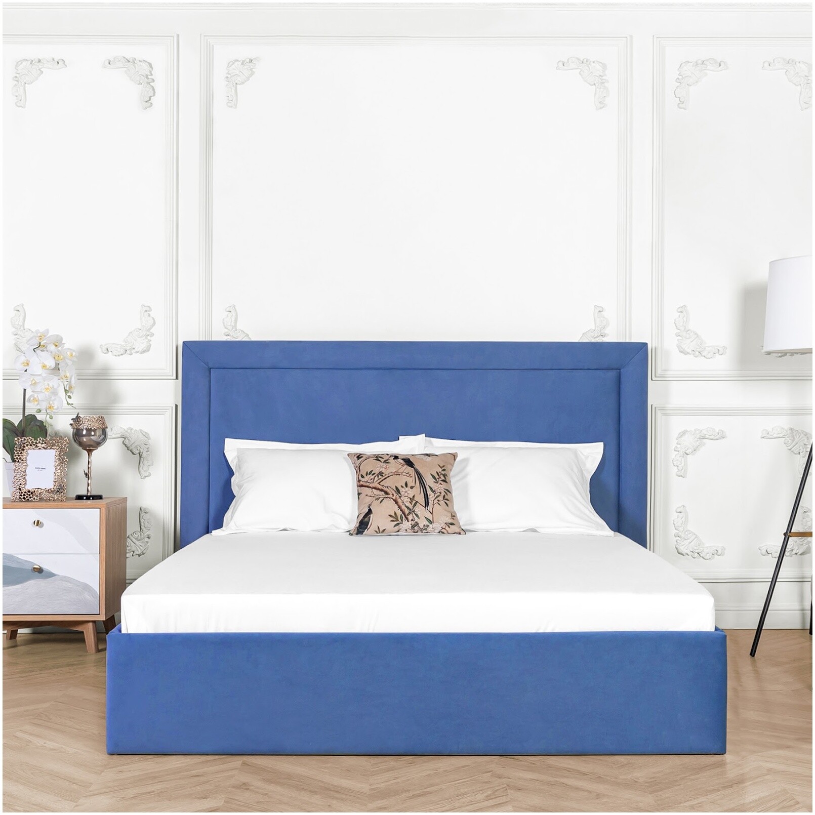 Кровать односпальная с подъемным механизмом и ящиком для белья 90х200 синяя &quot;Мелисса&quot;