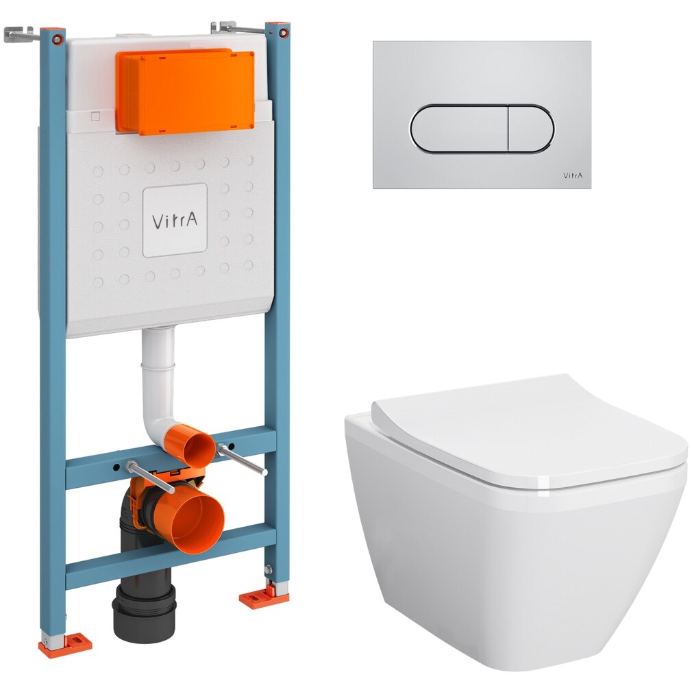 Унитаз подвесной с инсталляцией и кнопкой смыва хром Vitra Integra Square 9856B003-7207