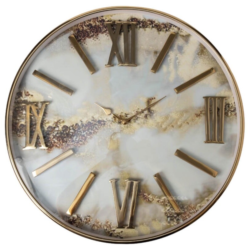 Часы настенные с разводами круглые 51 см белые, золото