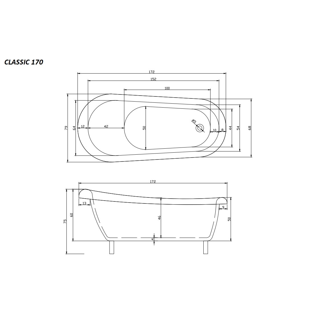 Ванна на львиных алюминиевых лапах белая Cerutti SPA Classic 170 CT9322 - изображение 6