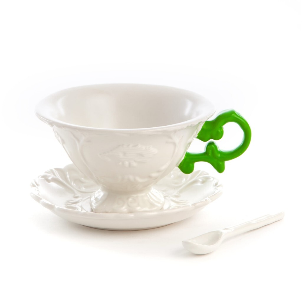 Чайный набор фарфоровый из 3 предметов белый, зеленый I-Tea