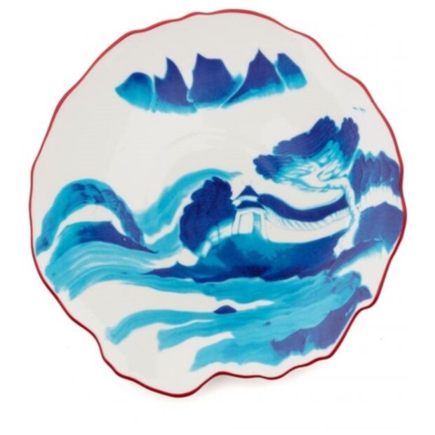 Тарелка фарфоровая десертная синяя, белая Melting Landscape