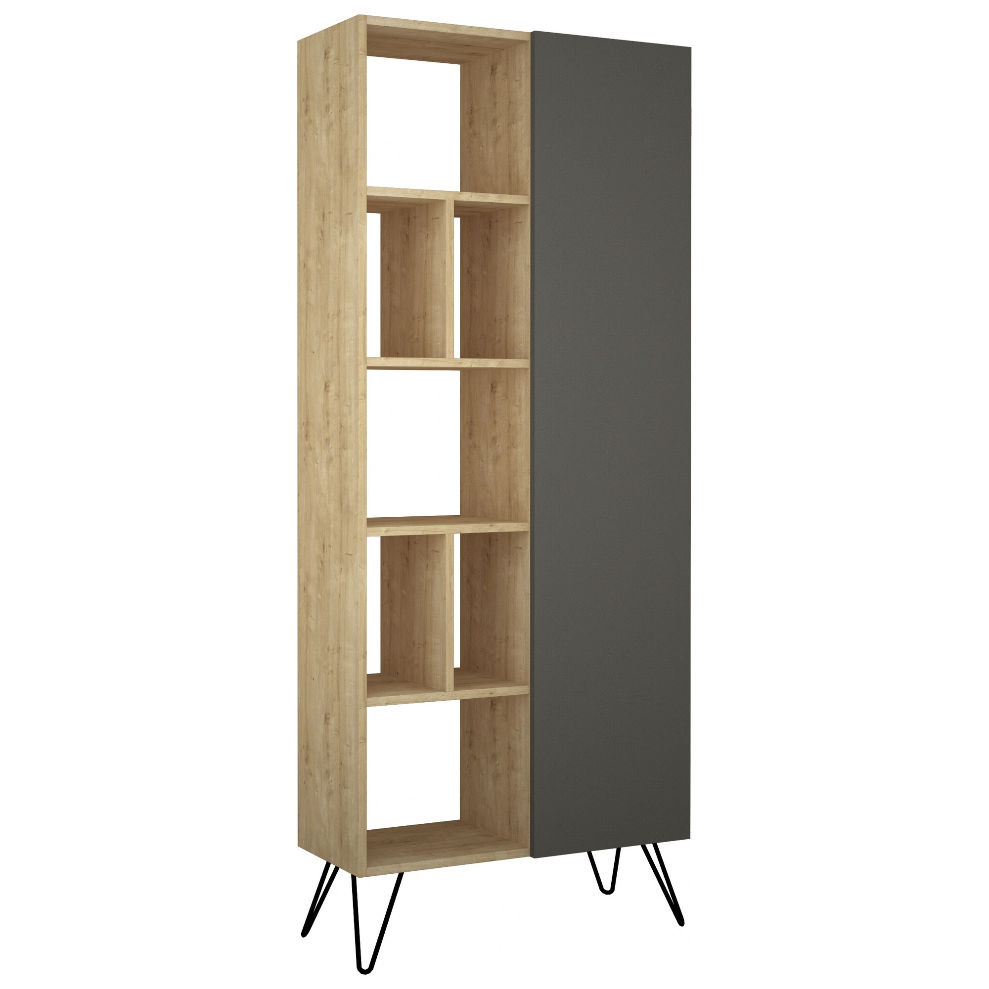Стеллаж деревянный прямой серый, бежевый Jedda Bookcase Oak LEV00668