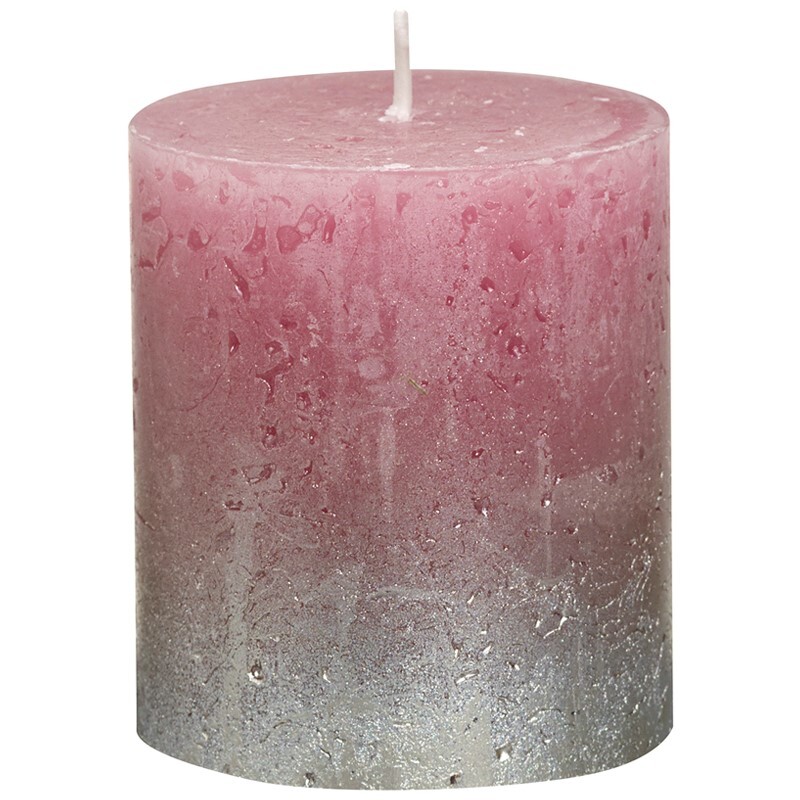 Свеча большая темно-розовая с серебром Rustic, 80х68 мм