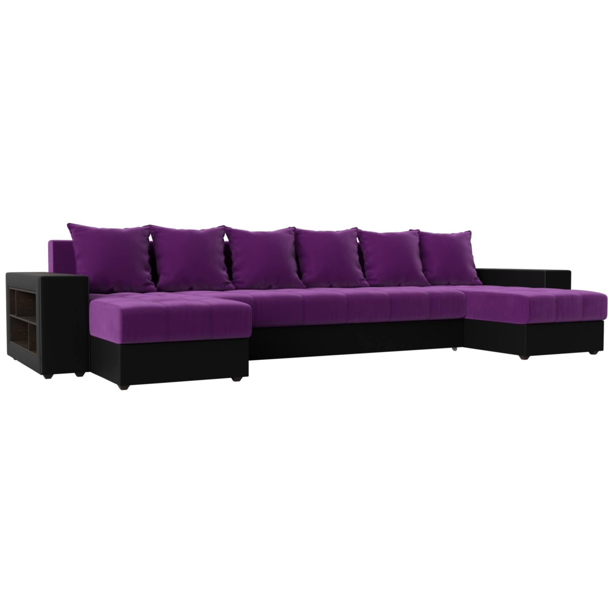 Диван-кровать с раскладным механизмом микровельвет, экокожа фиолетовый, черный &quot;Дубай&quot;