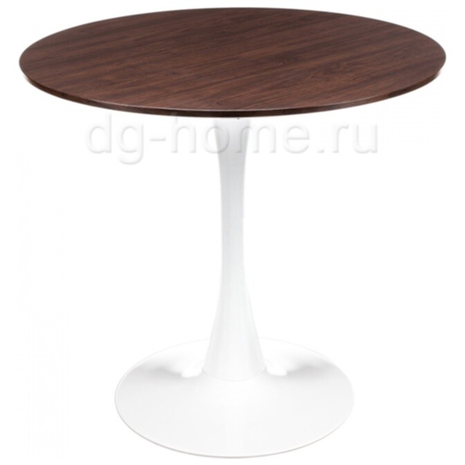 Обеденный стол круглый белый с деревянным топом 80 см Tulip Nut